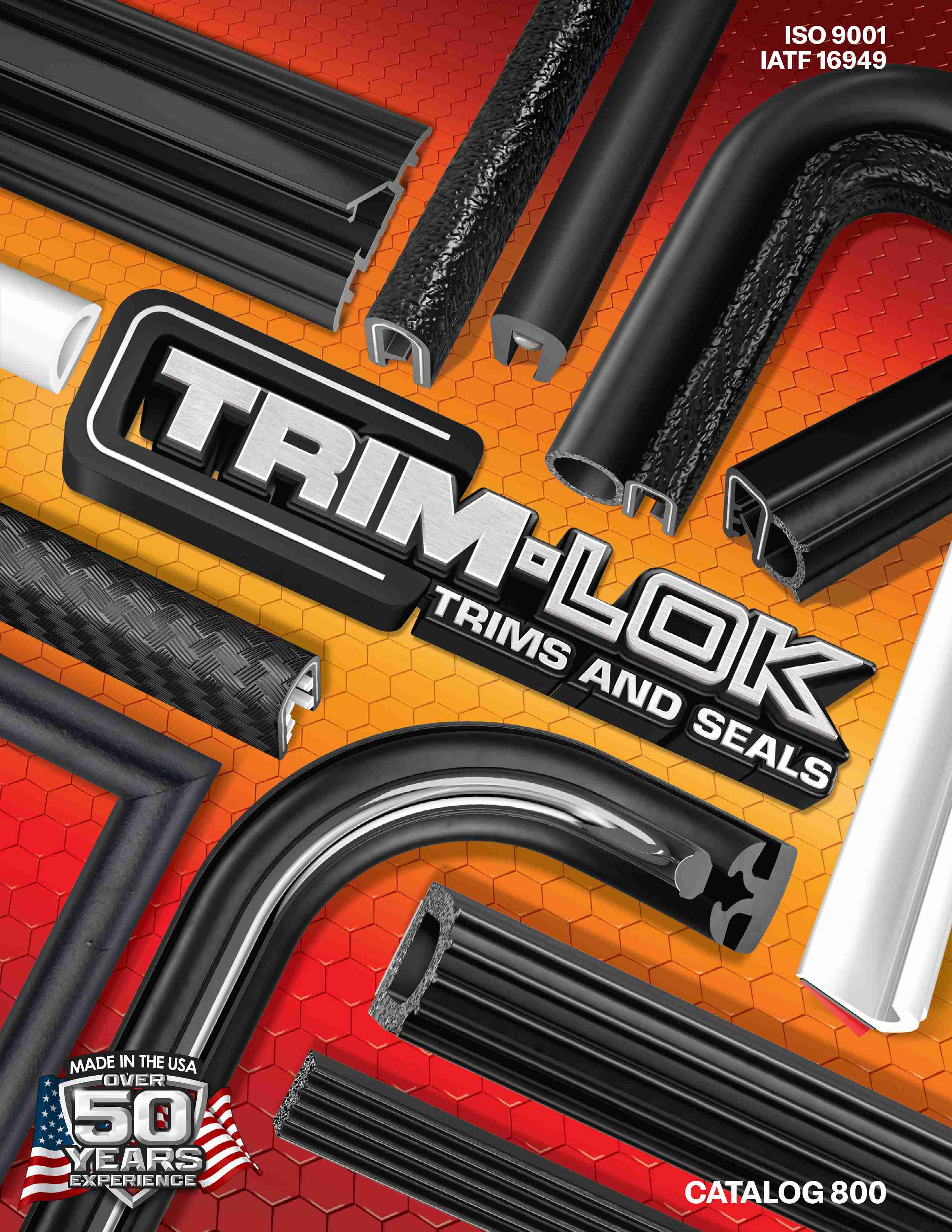 Catalog 800 cover image with logo and various profiles on red and orange background