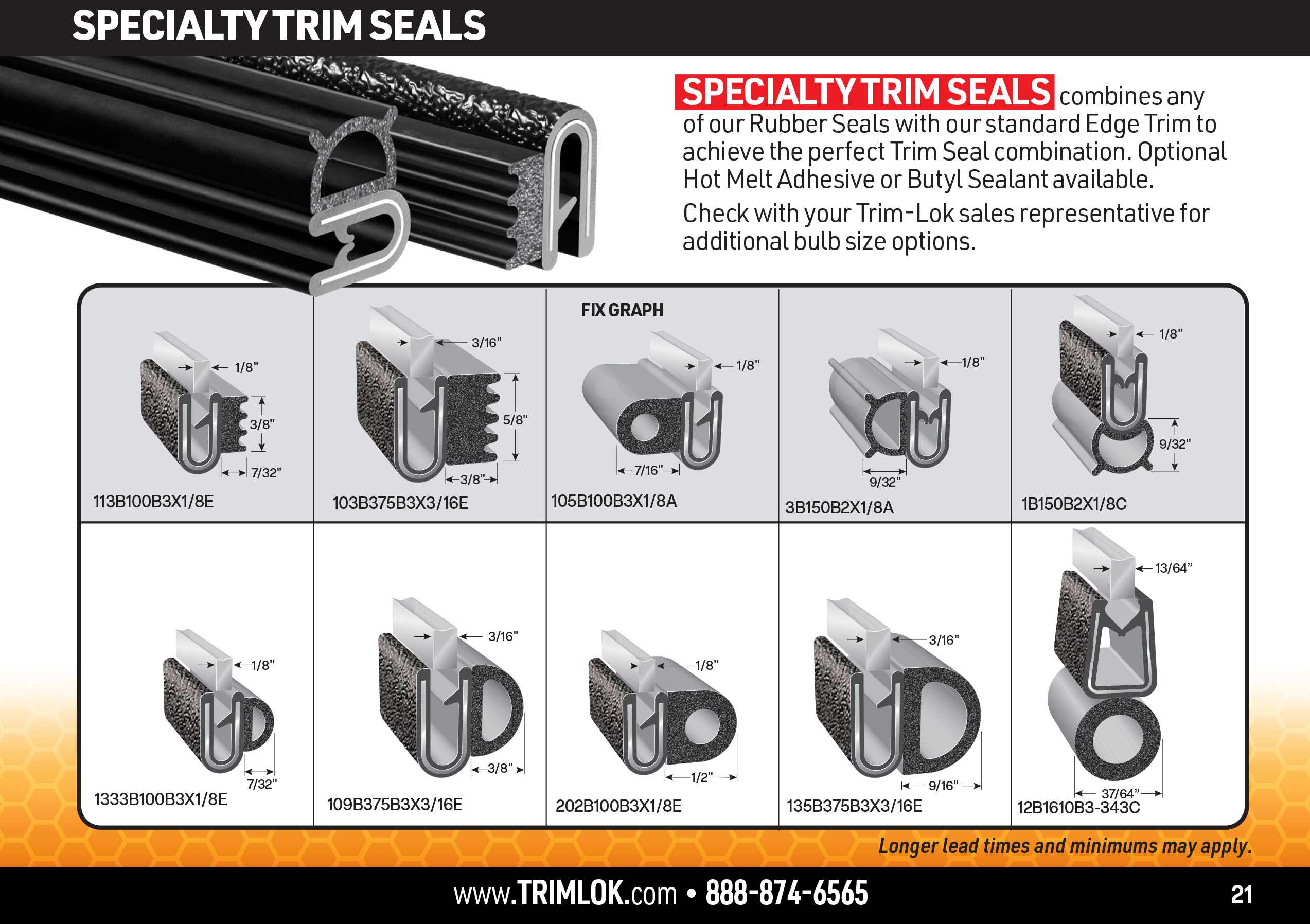 Specialty Trim Seal description and product table with part number