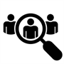 3 people icons with magnifying glass over middle one