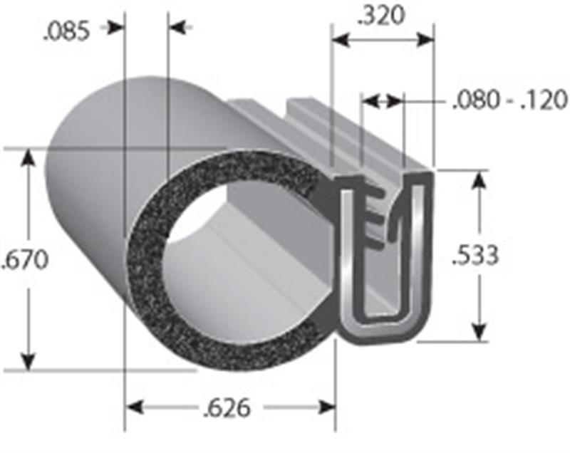 Dimensions for a dual durometer extrusion (DD6100) from Trim-Lok