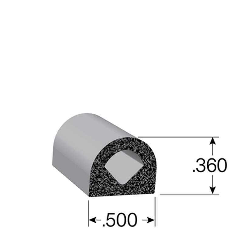 D-shaped EPDM Sponge Rubber Seal, with a height of .360" and a width of .500".