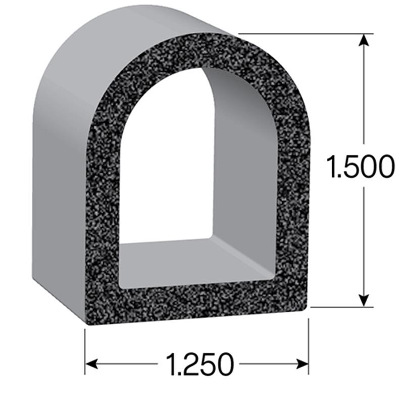 D-shaped EPDM Sponge Rubber Seal, with a height of 1.500" and a width of 1.250".