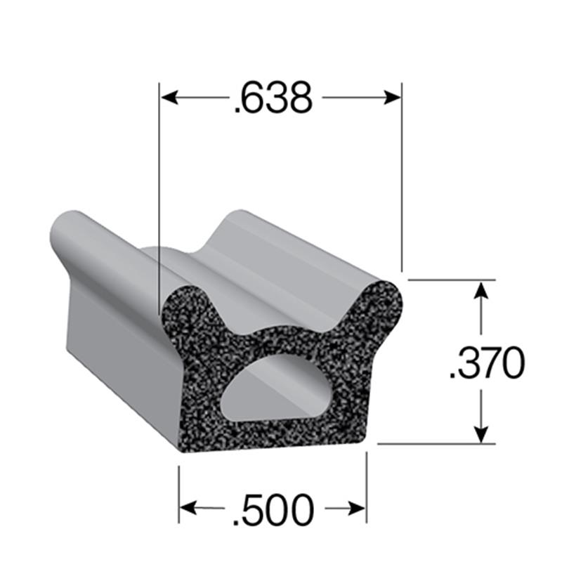 D-shaped EPDM Sponge Rubber Seal, with a height of .370" and a width of .500".