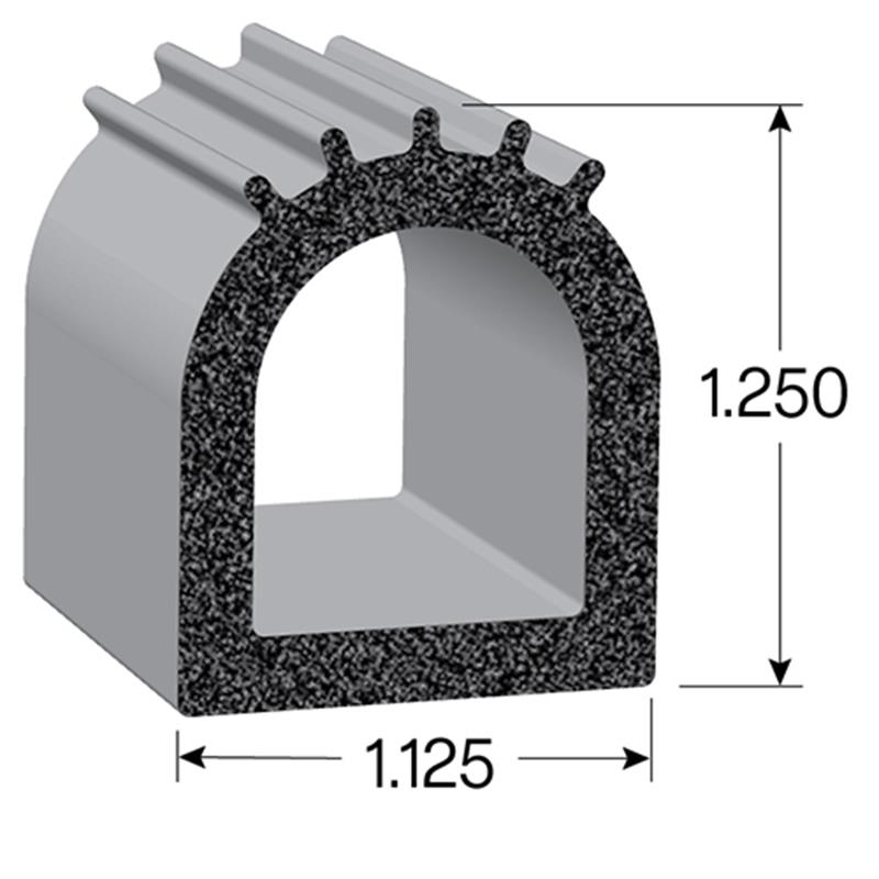 D-shaped EPDM Sponge Round Rubber Seal, with a height of 1.250" and a width of 1.125".