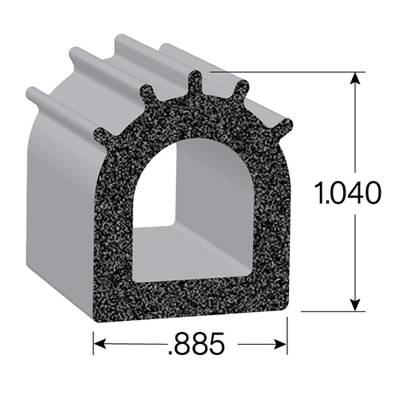 D-shaped EPDM Sponge Rubber Seal, with a height of 1.040" and a width of .885".
