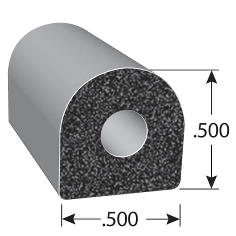 D-shaped rubber seal (Series 101), measuring 0.500 inch x 0.500 inch