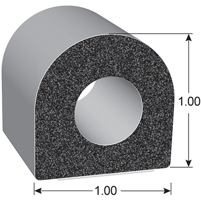 D-shaped EPDM Sponge Rubber Seal, with a height of 1.00" and a width of 1.00".