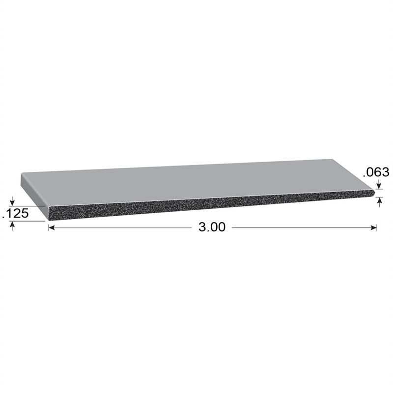 Rubber flap seal diagram showing length and width dimensions